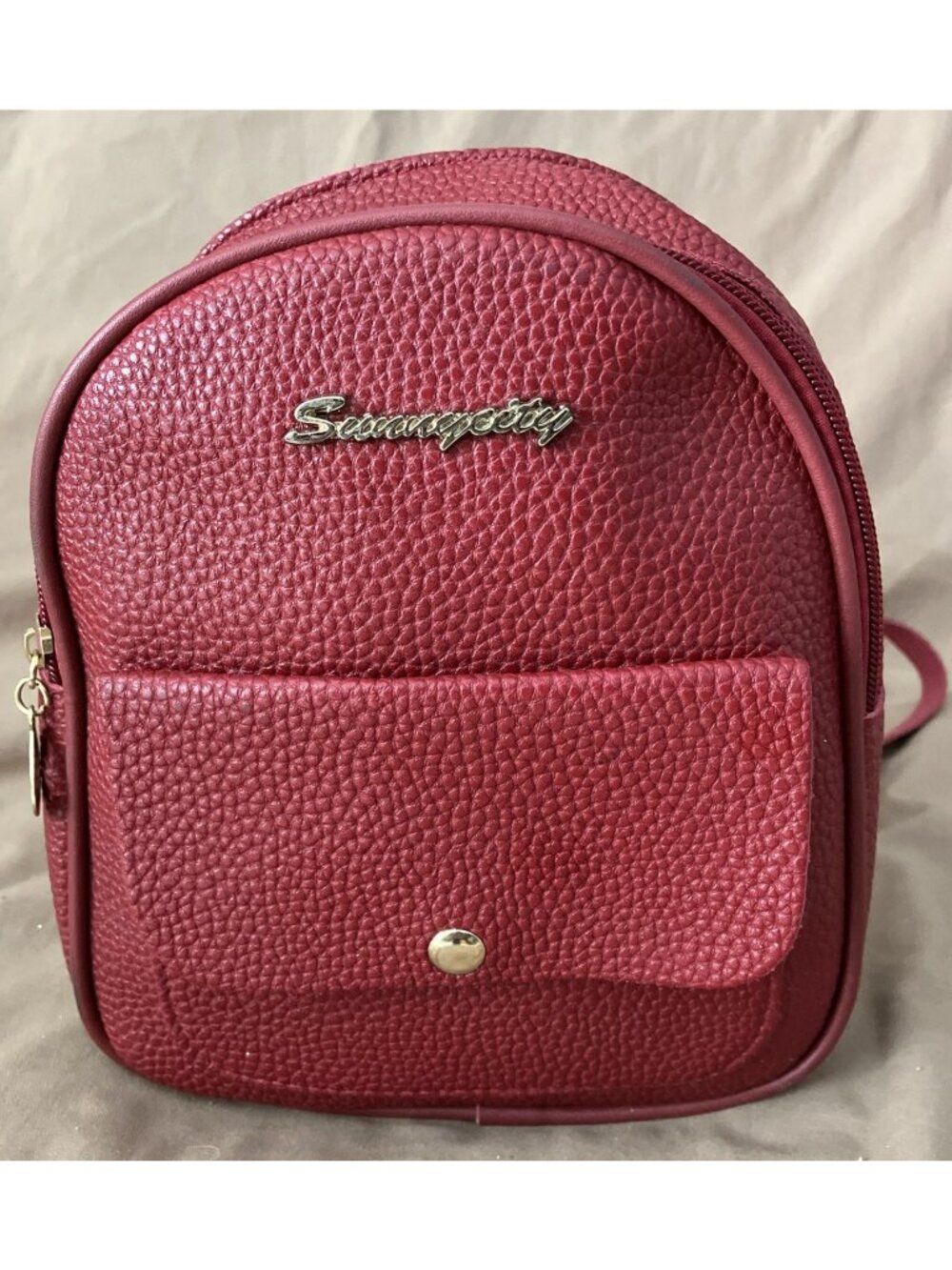 Faux Leather Mini Daily Fashion Backpack 8” Burgundy/red